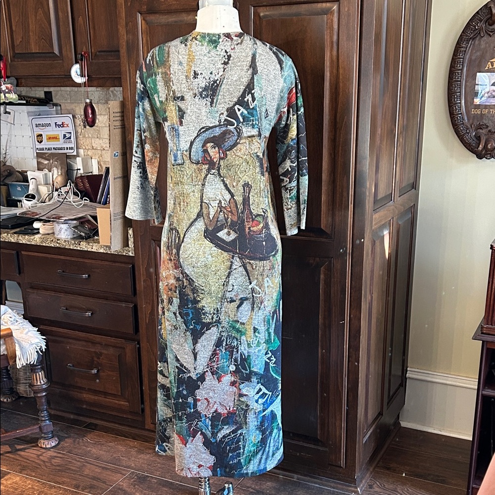 Artsy Jazz Inspired INOAH Sz M Midi Dress Long Sleeve Maxi Dress GUC - Picture 2 of 5